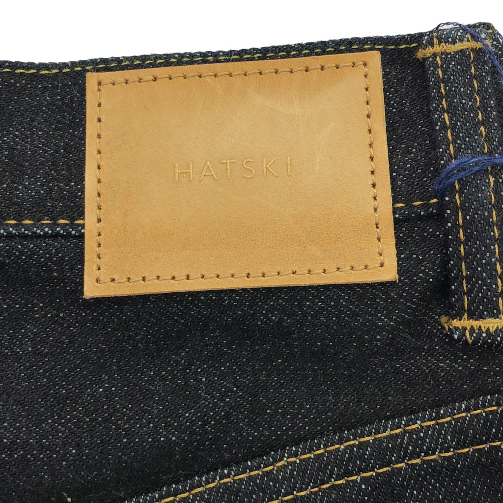 【미품】 HATSKI / 하츠키 | 가죽 패치 Wide Tapered Denim 와이드 테이퍼드 데님 팬츠 | W0 | One Wash | 여성