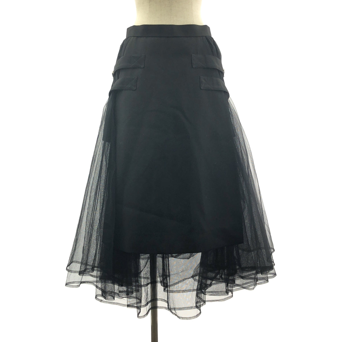 noir kei ninomiya / ノワールケイニノミヤ | 2019AW | チュール切替 サイドベルト ロングスカート | M | ブラック | レディース