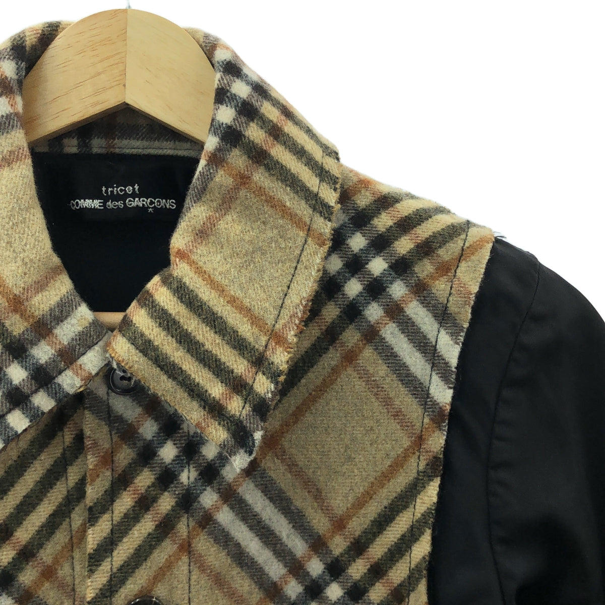 tricot COMME des GARCONS / 토리코콤데가르손 | 2002AW | 울 다른 소재 전환 차단 인사이드 아웃 재킷 | M | 블랙 / 베이지 |