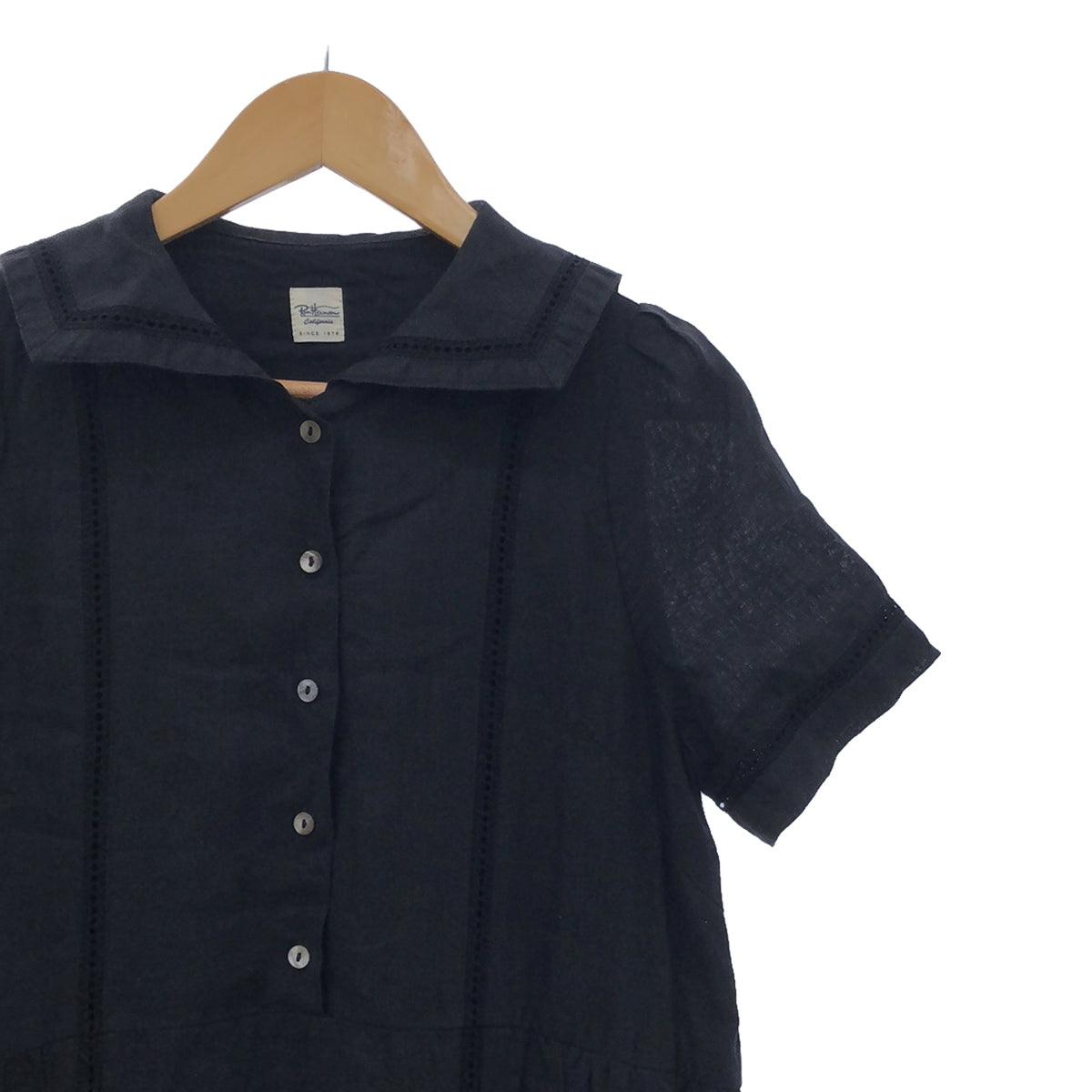 [Good Condition] Ron Herman | Sailor collar linen dress / Lined | XS | Black | Women's