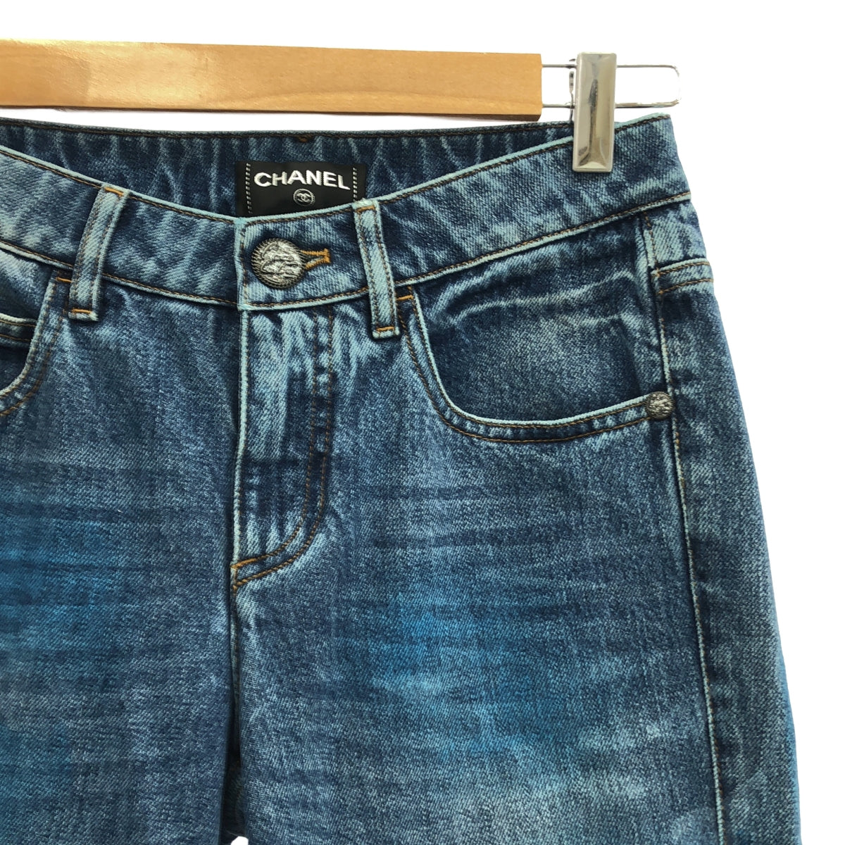 【美品】  CHANEL / シャネル | ペイント加工 ココマーク裾ジップ デニムパンツ | 34 | インディゴ | レディース