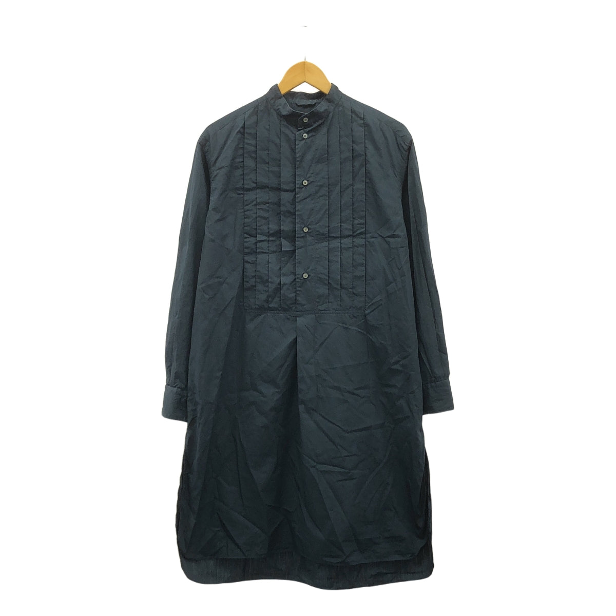 LOEFF / 로에프 | 코튼 포플린 플리츠 롱 셔츠 | 1 | 네이비 | 여성