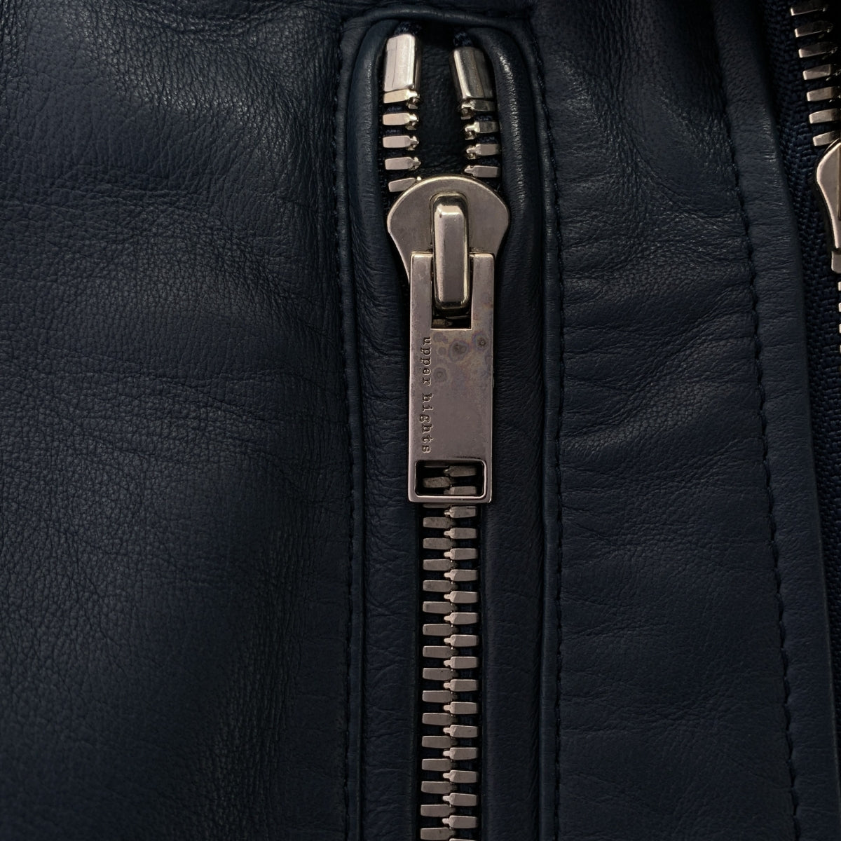 [狀況極佳] Upper Hights | 羊皮標誌拉鍊雙騎士外套 | 全襯裡 | 0 碼 | 海軍藍 | 女款