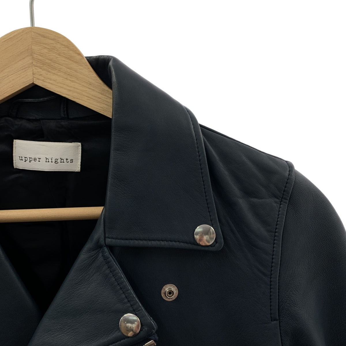 [狀況極佳] Upper Hights | 羊皮標誌拉鍊雙騎士外套 | 全襯裡 | 0 碼 | 海軍藍 | 女款