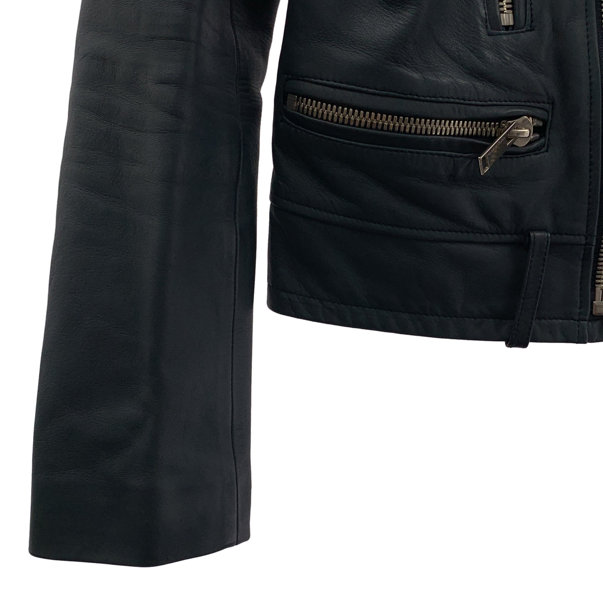 [狀況極佳] Upper Hights | 羊皮標誌拉鍊雙騎士外套 | 全襯裡 | 0 碼 | 海軍藍 | 女款