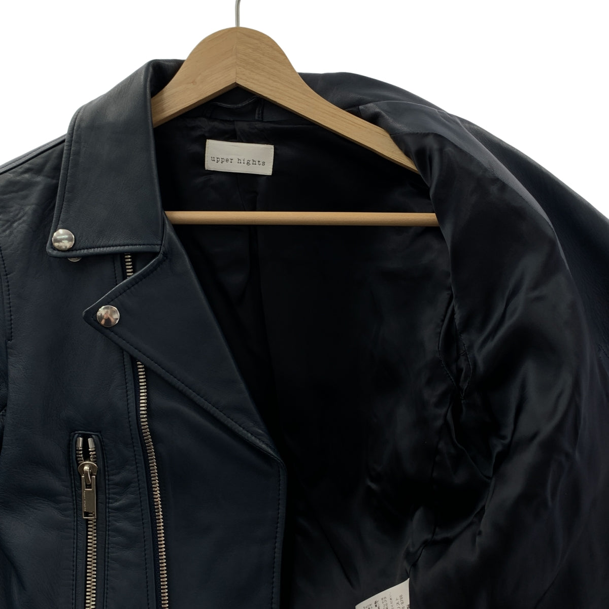 [狀況極佳] Upper Hights | 羊皮標誌拉鍊雙騎士外套 | 全襯裡 | 0 碼 | 海軍藍 | 女款