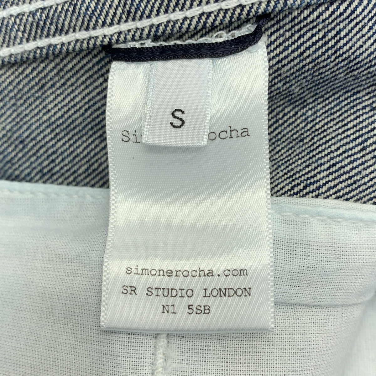 Simone Rocha / シモーネロシャ | 2025SS | ビジュー 装飾 ダブルアジャスター レザーパッチ ロゴボタン オーバー デニムジャケット | S | レディース