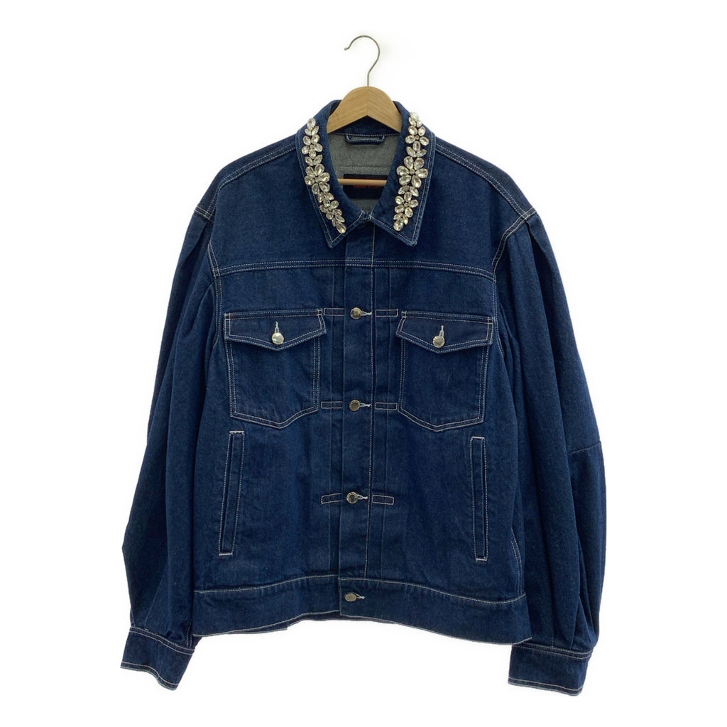 Simone Rocha / シモーネロシャ | 2025SS | ビジュー 装飾 ダブルアジャスター レザーパッチ ロゴボタン オーバー デニムジャケット | S | レディース