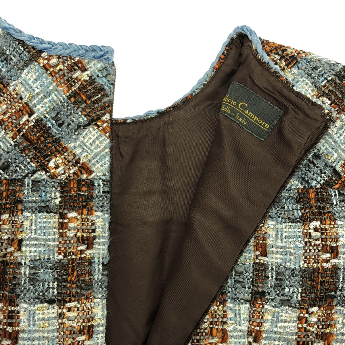 BROOKS BROTHERS / ブルックスブラザーズ | × Lanificio Campore / ラニフィシオ・カンポーレ ツイード ドレス ワンピース | 0 | ブルー/ブラウン | レディース