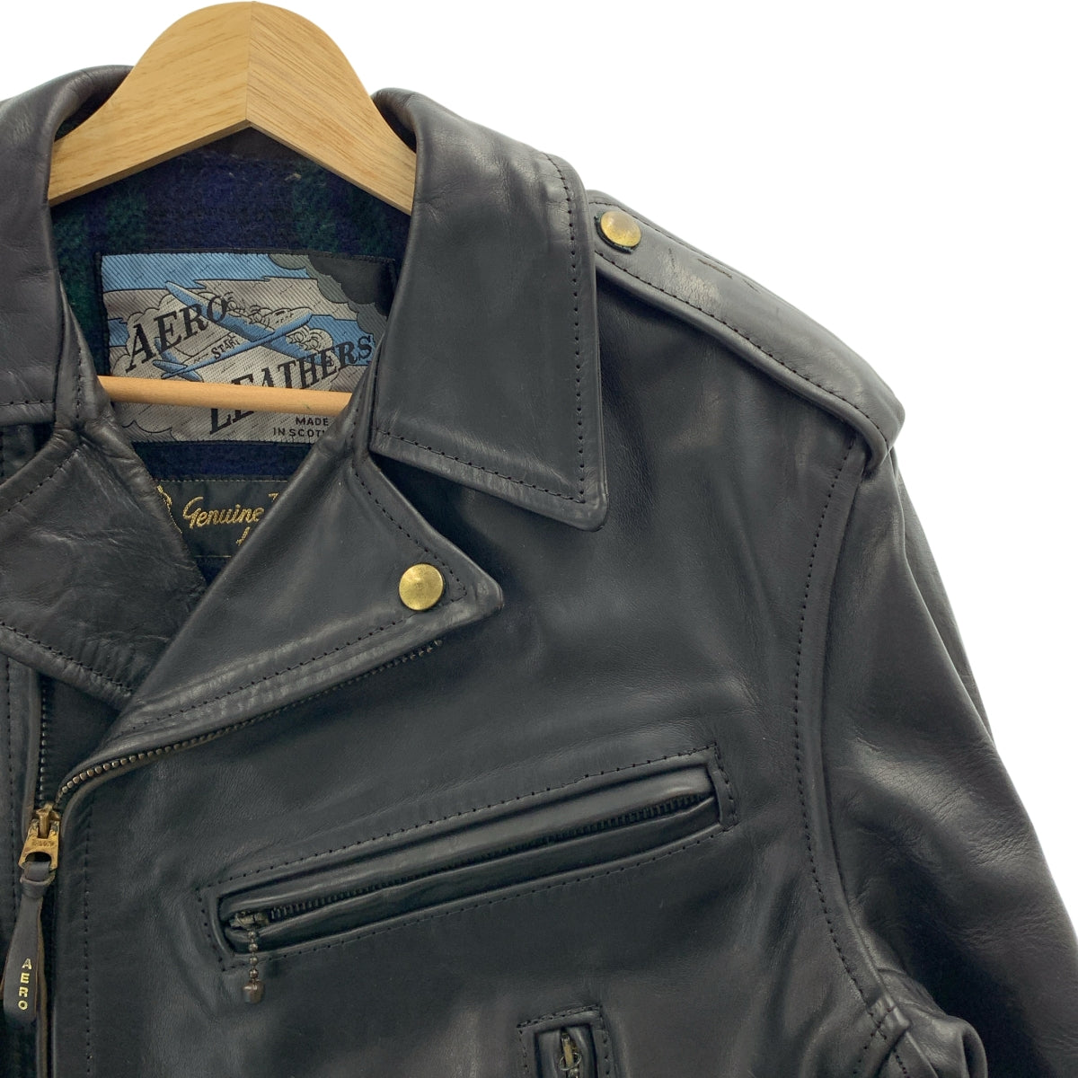 【美品】  AEROLEATHER / エアロレザー | 1990s | Genuine Front Quarter Horsehide / ホースハイド レザー ダブル ライダース ジャケット / 総裏地 | 34 | ブラック | メンズ