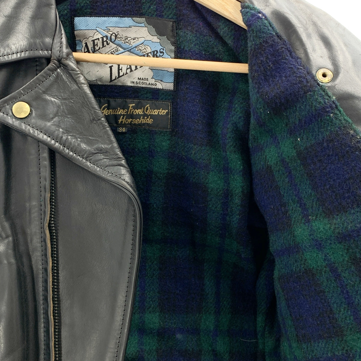 【美品】  AEROLEATHER / エアロレザー | 1990s | Genuine Front Quarter Horsehide / ホースハイド レザー ダブル ライダース ジャケット / 総裏地 | 34 | ブラック | メンズ