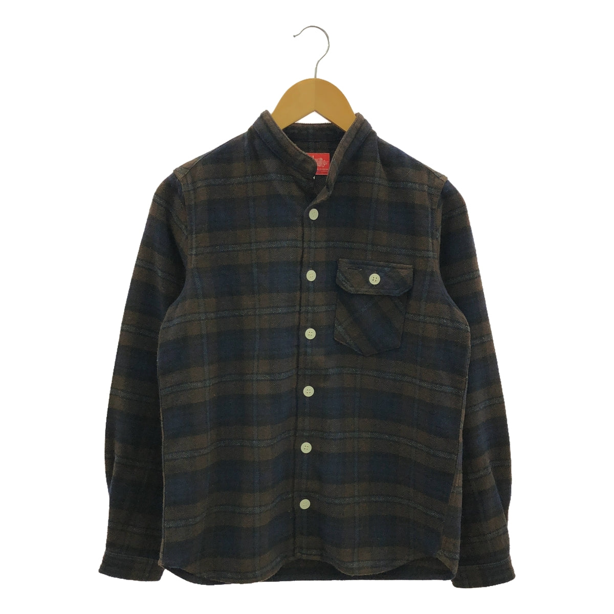 grown in the sun / グローンインザサン | スタンドカラー フランネル チェック ネルシャツ | 0 | ブラウン | レディース