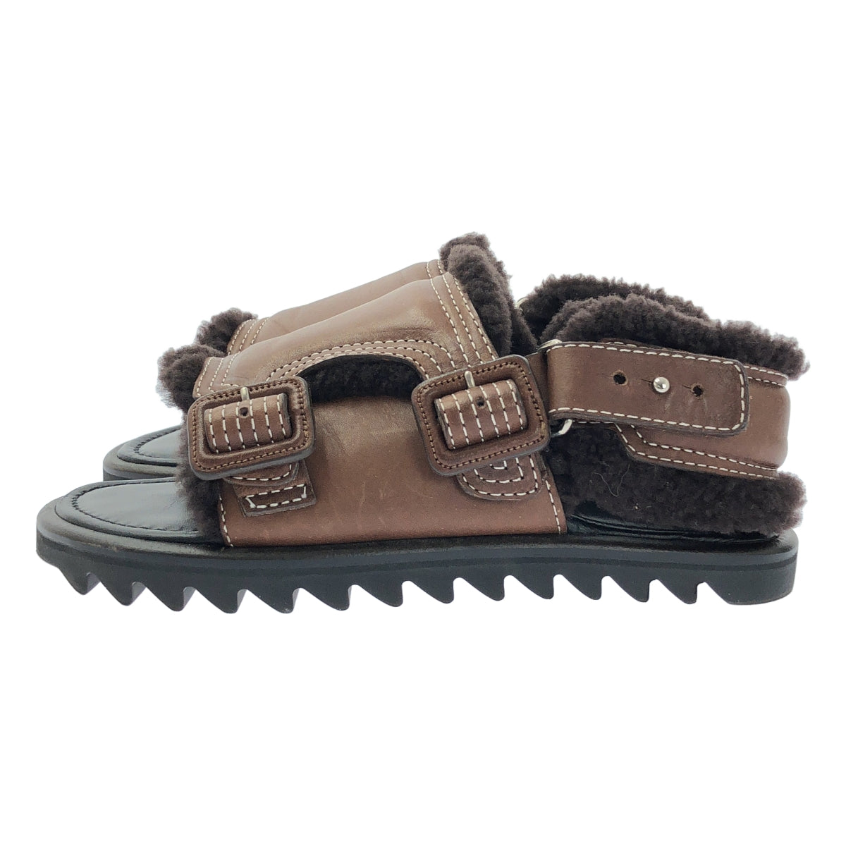【美品】  AURALEE / オーラリー | × FOOT THE COACHER MOUTON SANDALS ムートン サンダル | 6 | ブラウン | レディース