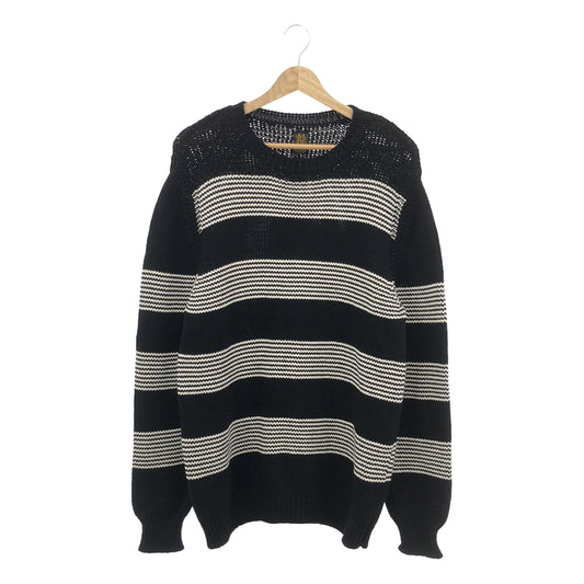 BATONER | Cotton Border Crew Neck Knit | 2 | Men's