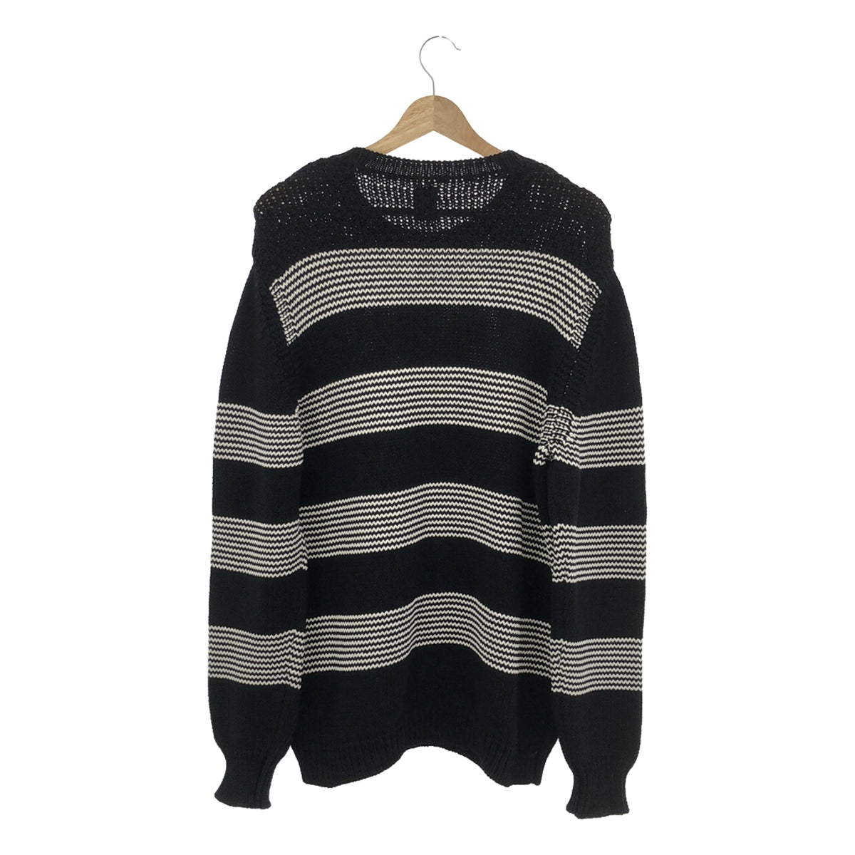 BATONER | Cotton Border Crew Neck Knit | 2 | Men's