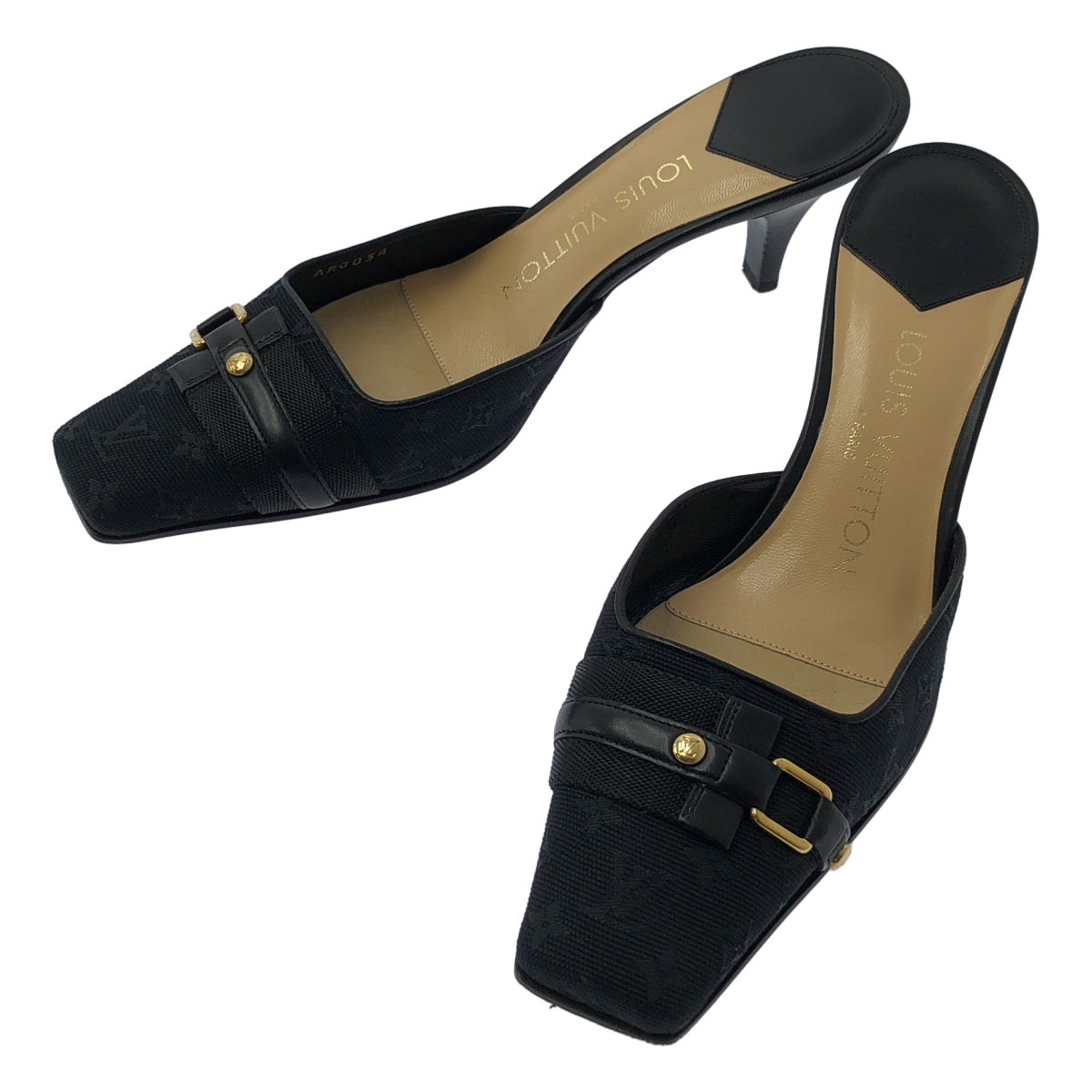 路易威登 | 字母帆布方頭高跟涼鞋 | 尺寸 36 1/2 | 黑色 | 女款