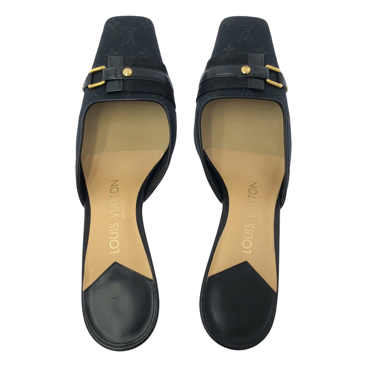 路易威登 | 字母帆布方頭高跟涼鞋 | 尺寸 36 1/2 | 黑色 | 女款