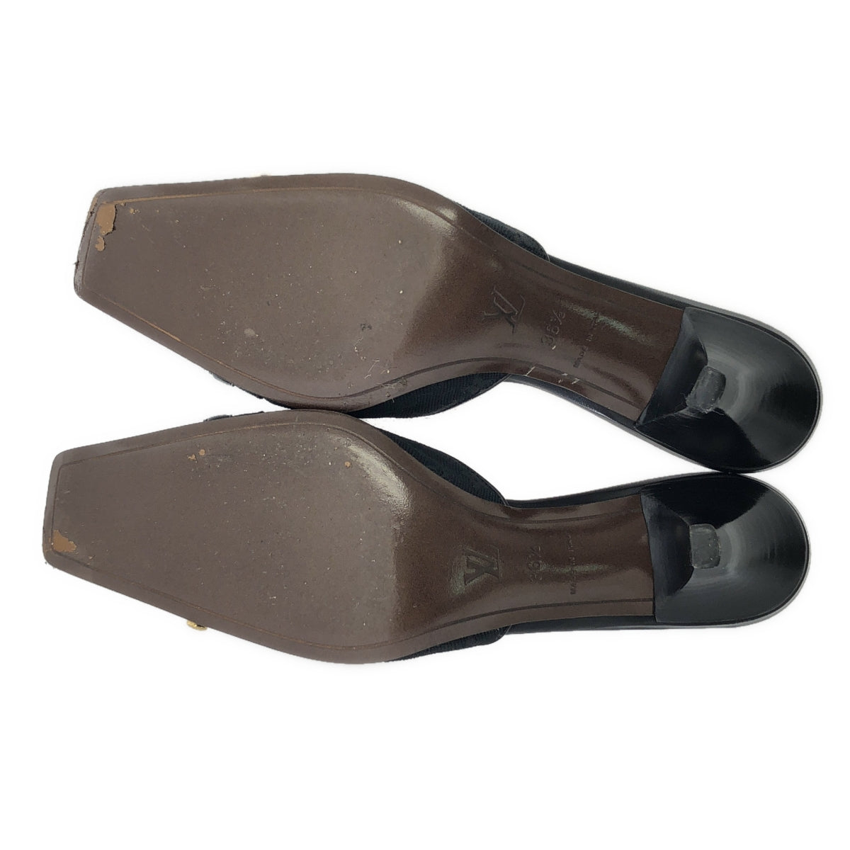 路易威登 | 字母帆布方頭高跟涼鞋 | 尺寸 36 1/2 | 黑色 | 女款