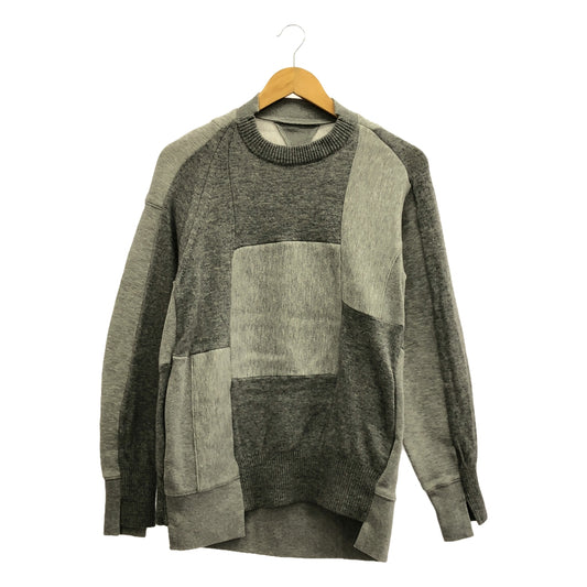 sacai | Cashmere blend, mixed material, reconstructed patchwork, pocket sweatshirt pullover | 1 | Gray | Women's