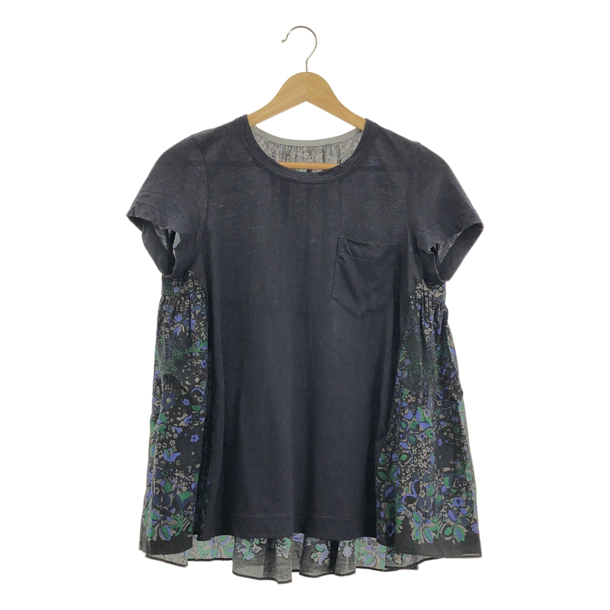sacai / サカイ | フラワープリント コンビネーション バックフレア Tシャツ | 3 | ネイビー | レディース