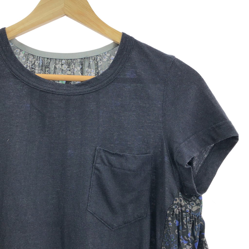 sacai / サカイ | フラワープリント コンビネーション バックフレア Tシャツ | 3 | ネイビー | レディース