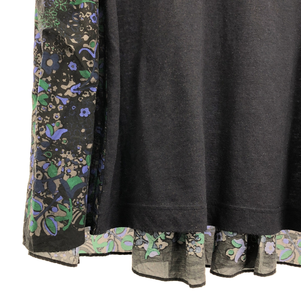 sacai / サカイ | フラワープリント コンビネーション バックフレア Tシャツ | 3 | ネイビー | レディース