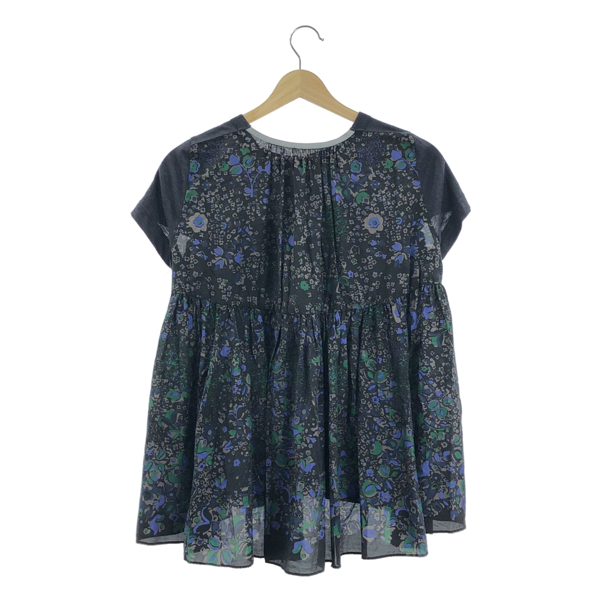 sacai | 花卉印花組合後背喇叭T卹 | 3碼 | 海軍藍 | 女款