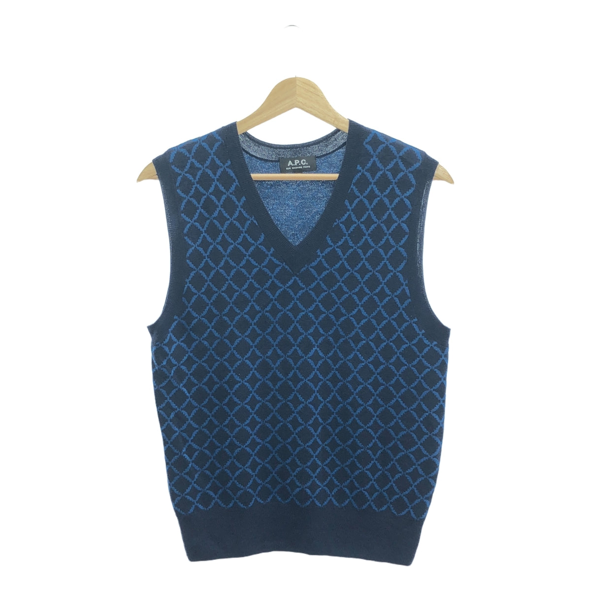 APC / 아페이세 | 울 총 무늬 V 넥 베스트 | M | 네이비/블루 | 여성