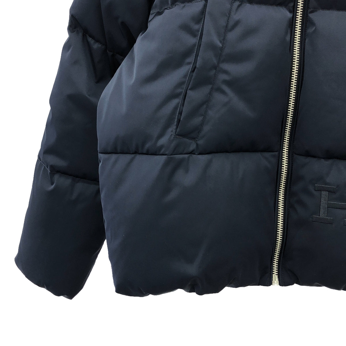 【美品】  TOMMY HILFIGER / トミーヒルフィガー | サテンフーデッド ダウンジャケット | XS | ダークネイビー | レディース