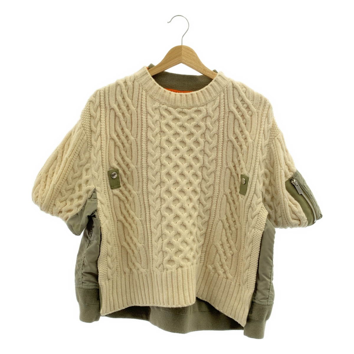 sacai / サカイ | Nylon Twill Mix Knit Pullover ナイロンツイルミックスケーブルニット | 2 | レディース
