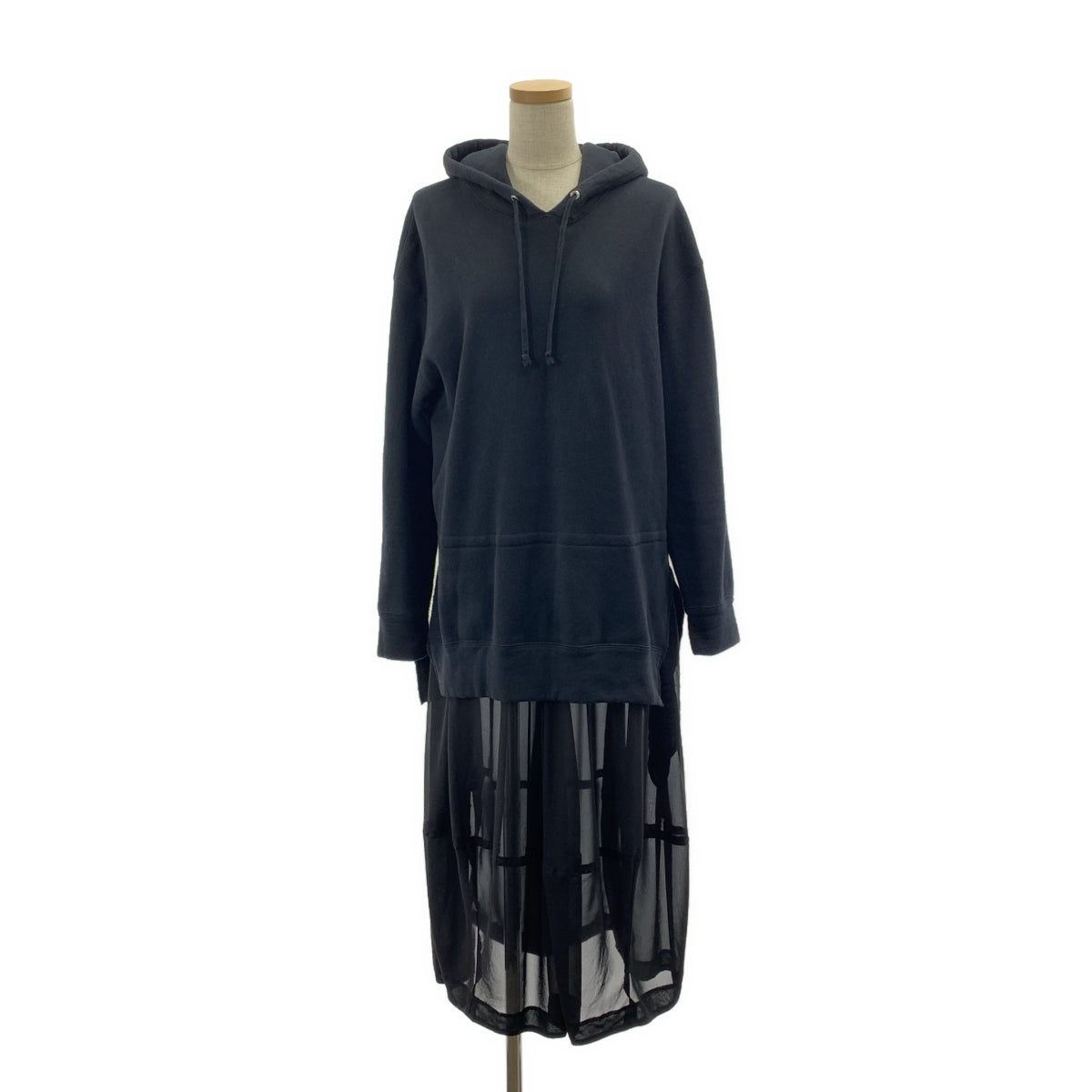 BLACK COMME des GARCONS / 블랙콤 데 갤슨 | 2022SS | 다른 소재 시어 전환 후드 원피스 | S |