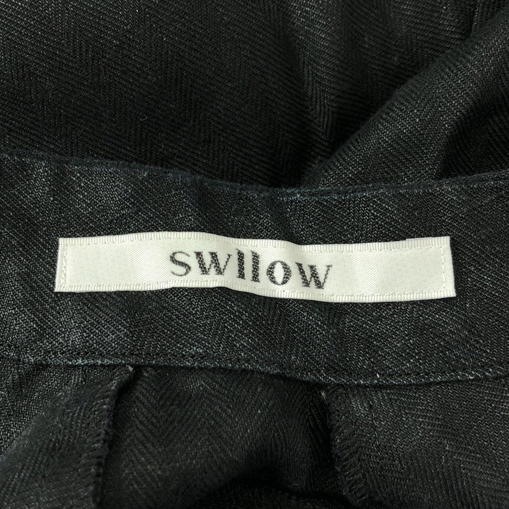 SWLLOW / スワロー | スタンドカラー 袖リブ リネン ブラウス | ブラック | レディース
