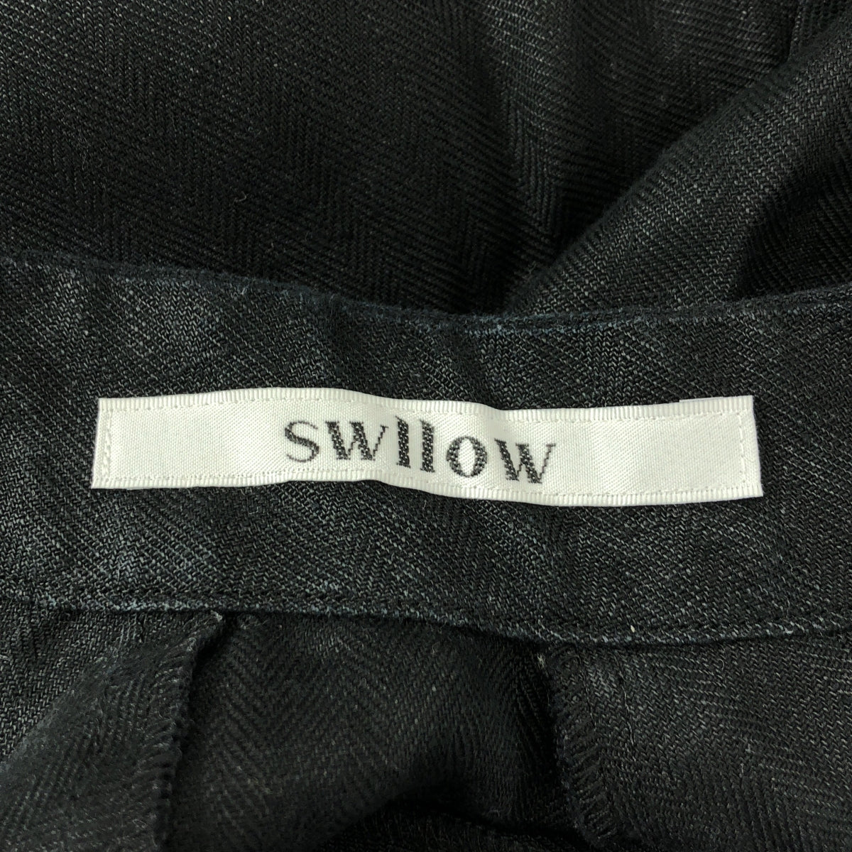 SWLLOW / 스와로 | 스탠드 컬러 소매 리브 린넨 블라우스 | 블랙 | 여성
