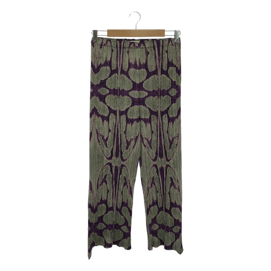 【美品】  PLEATS PLEASE ISSEY MIYAKE / プリーツプリーズイッセイミヤケ | Ikat Tribal Pleats Pants プリーツ パンツ | 3 | パープル/カーキ | レディース