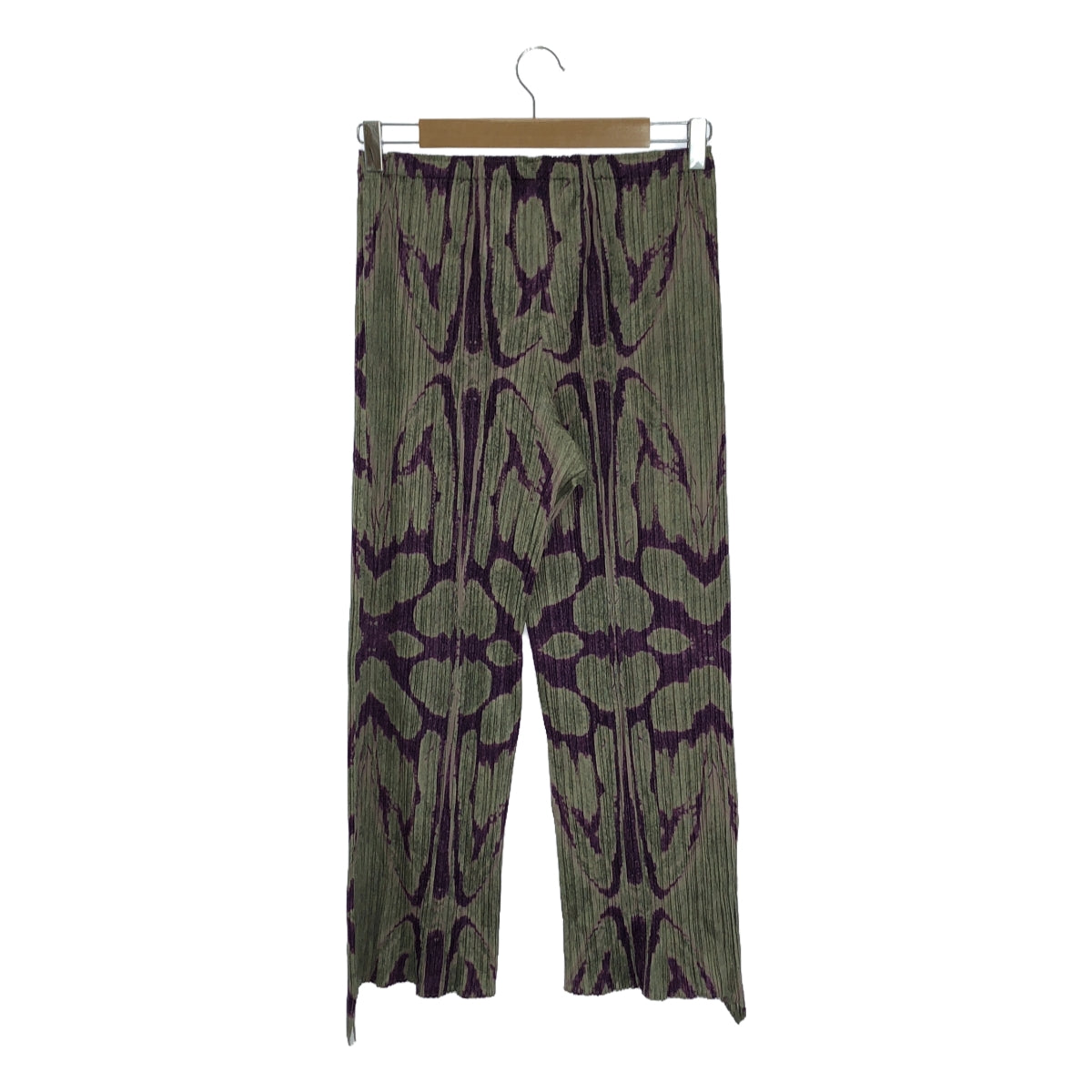 【美品】  PLEATS PLEASE ISSEY MIYAKE / プリーツプリーズイッセイミヤケ | Ikat Tribal Pleats Pants プリーツ パンツ | 3 | パープル/カーキ | レディース