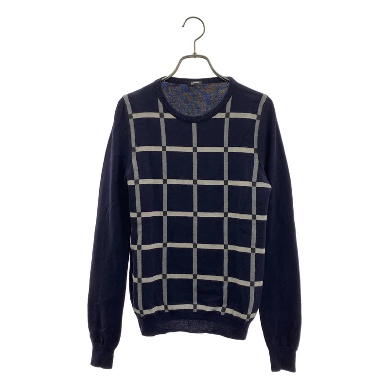 JIL SANDER NAVY / ジルサンダーネイビー | ウール チェック プルオーバーニット | S | レディース