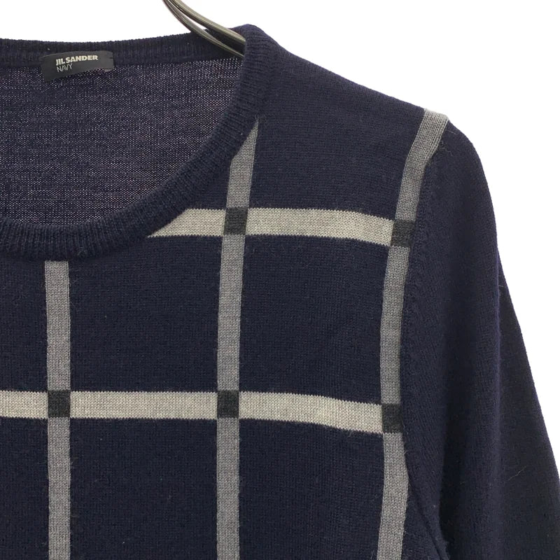 JIL SANDER NAVY / ジルサンダーネイビー | ウール チェック プルオーバーニット | S | レディース