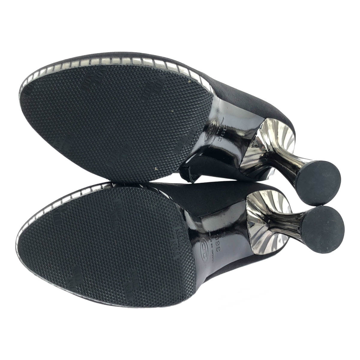 [狀況極佳] 香奈兒 | 踝帶厚底緞面高跟鞋 | 尺寸 36C | 黑色/銀色 | 女款