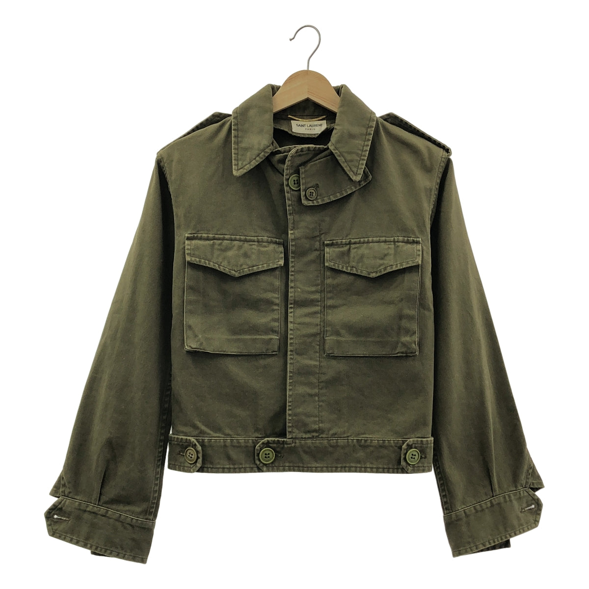 SAINT LAURENT PARIS / サンローランパリ | ロゴボタン ダブルポケット ミリタリー ジャケット | 34 | カーキ | レディース