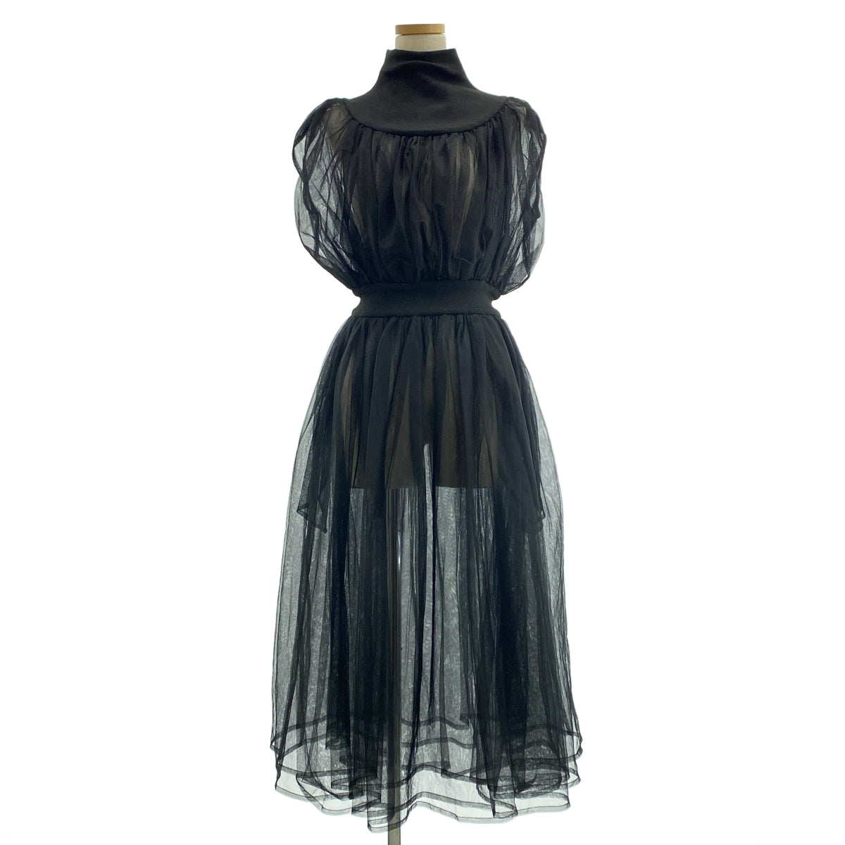 noir kei ninomiya / ノワールケイニノミヤ | 2018AW | レイヤードチュール ギャザー ノースリーブ ワンピース | S | ブラック | レディース