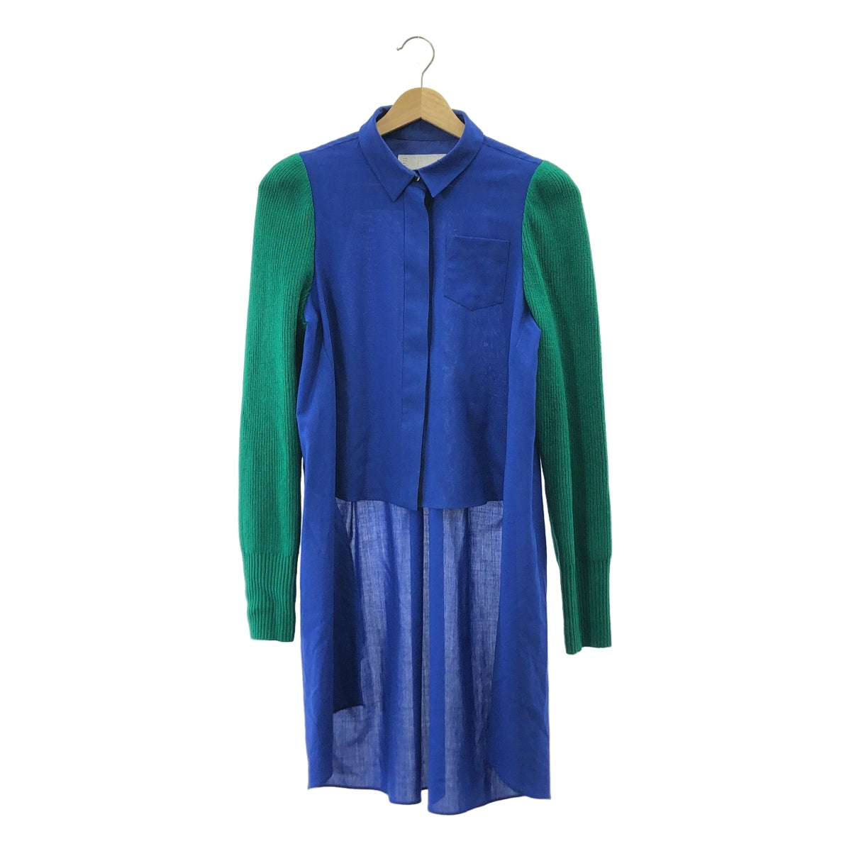sacai | 西裝混搭襯衫 | 針織色長版襯衫 | 2 碼 | 藍/綠 | 女款