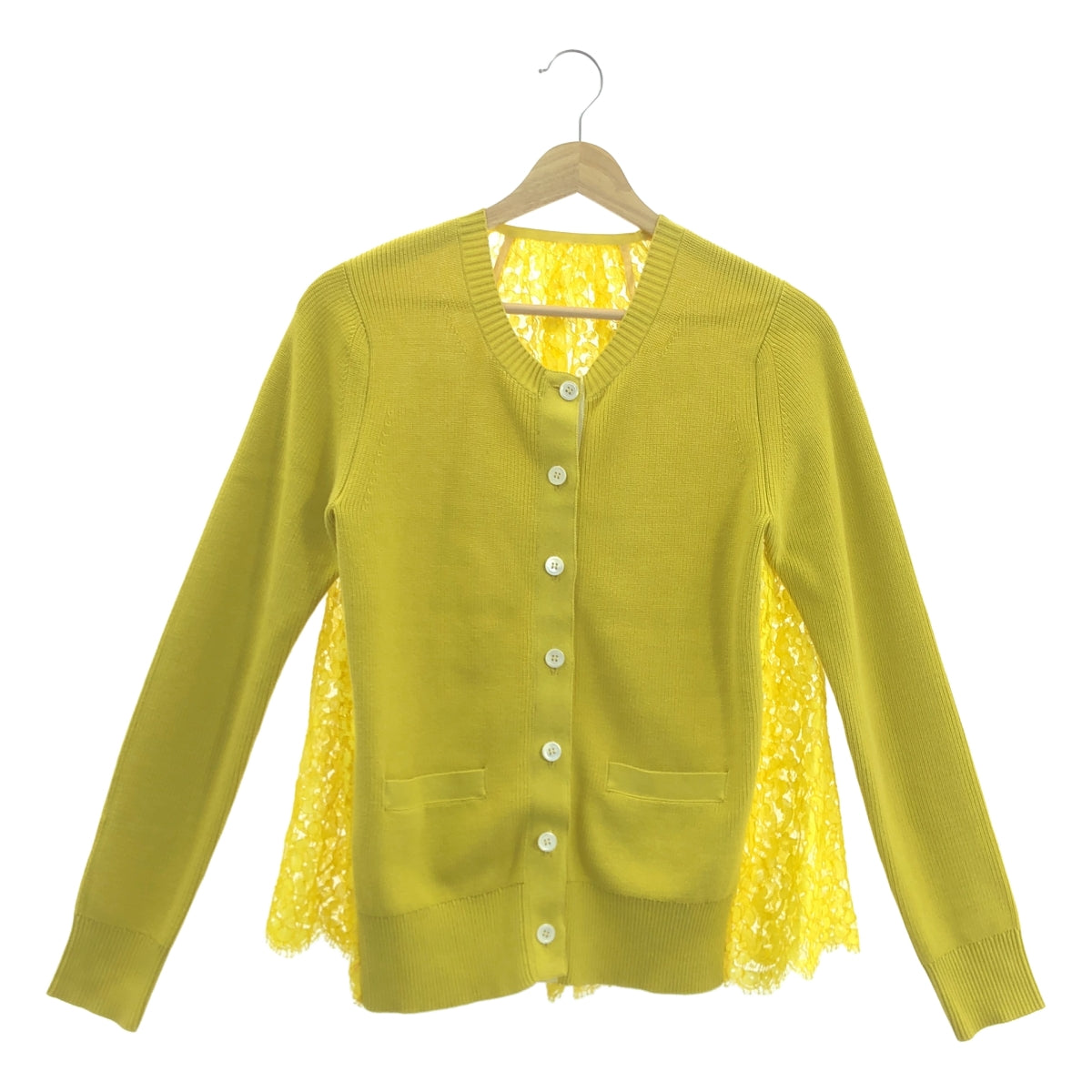 sacai | 棉質蕾絲針織開襟衫 | 尺寸 1 | 黃色 | 女款