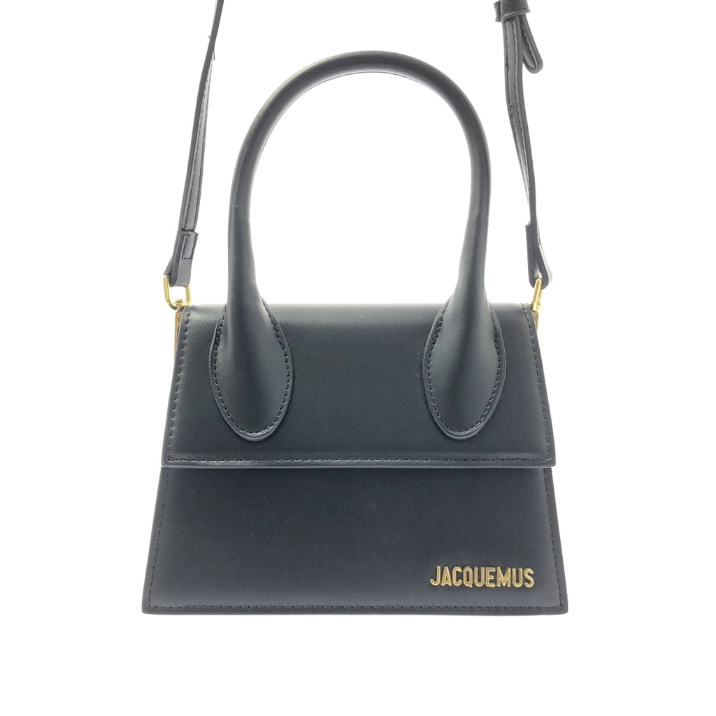 [狀況極佳] JACQUEMUS | Le Chiquito Moyen 雙向皮革標誌手提包配肩帶 | 黑色 | 女款