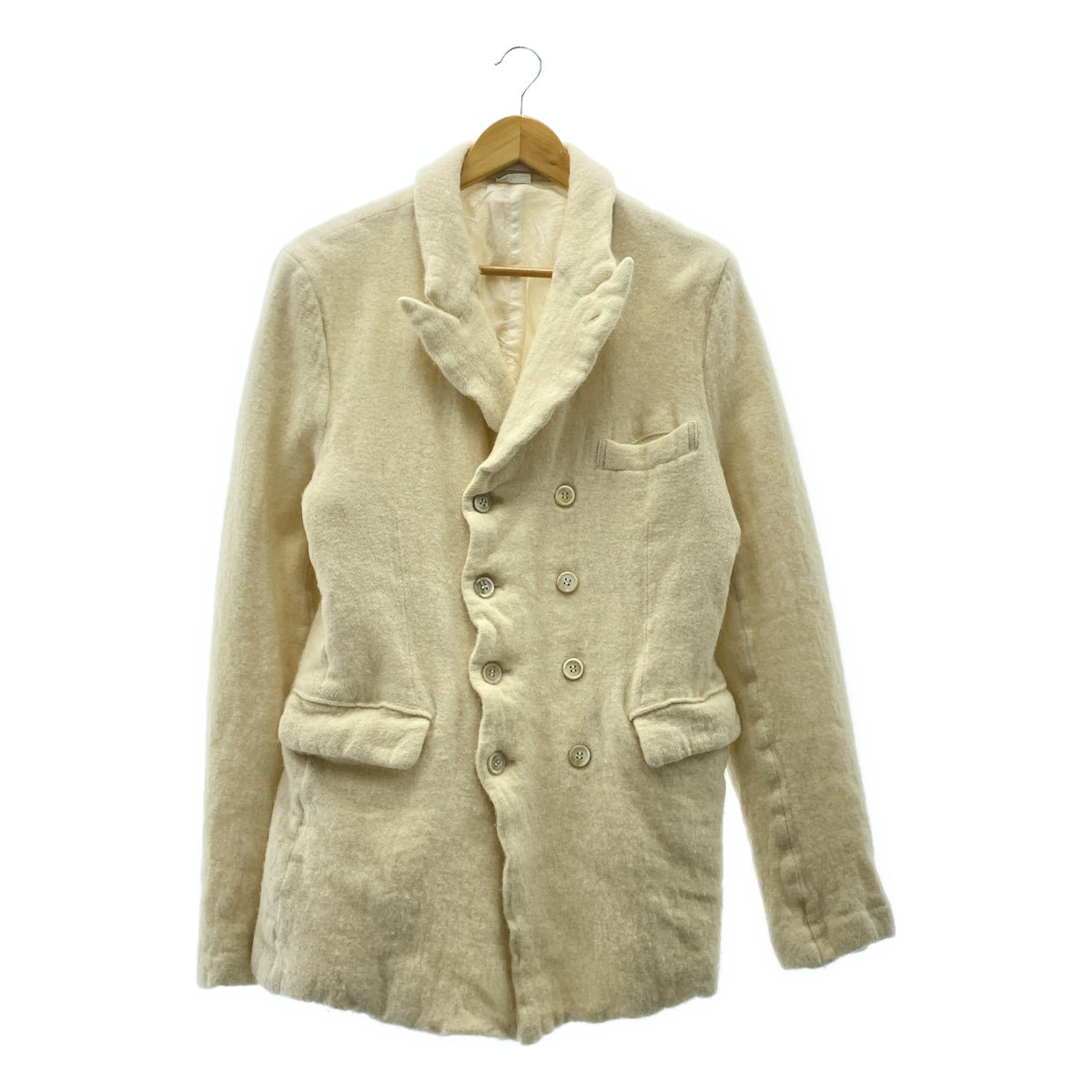 [狀況良好] COMME des GARÇONS HOMME PLUS | 2024 秋冬 |羊毛縮水雙排扣外套| SHOPBOP L 號 |灰白色|男士