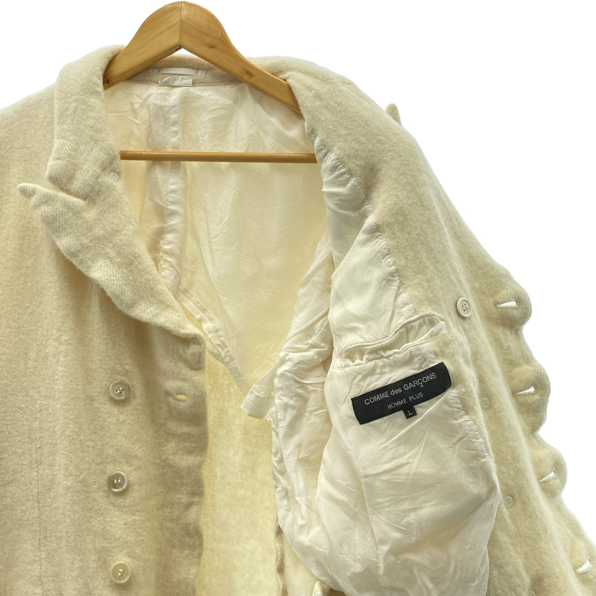 [狀況良好] COMME des GARÇONS HOMME PLUS | 2024 秋冬 |羊毛縮水雙排扣外套| SHOPBOP L 號 |灰白色|男士