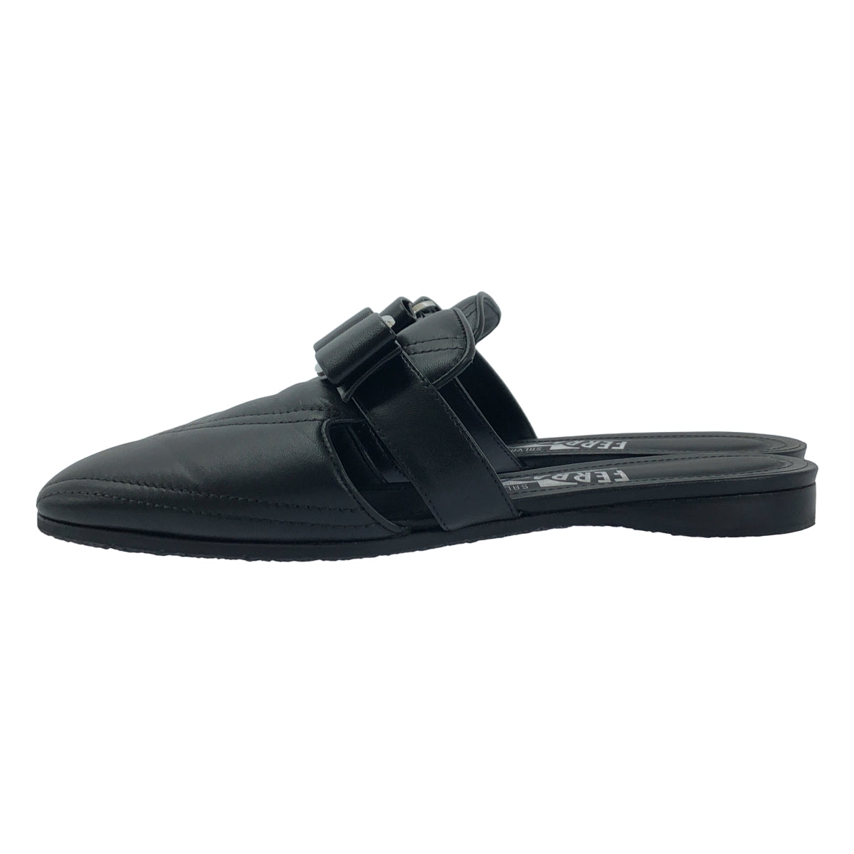 [狀況良好] FERRAGAMO | BRIZA Q2 | 皮革標誌飾帶涼鞋 | 4 1/2 | 黑色 | 女款