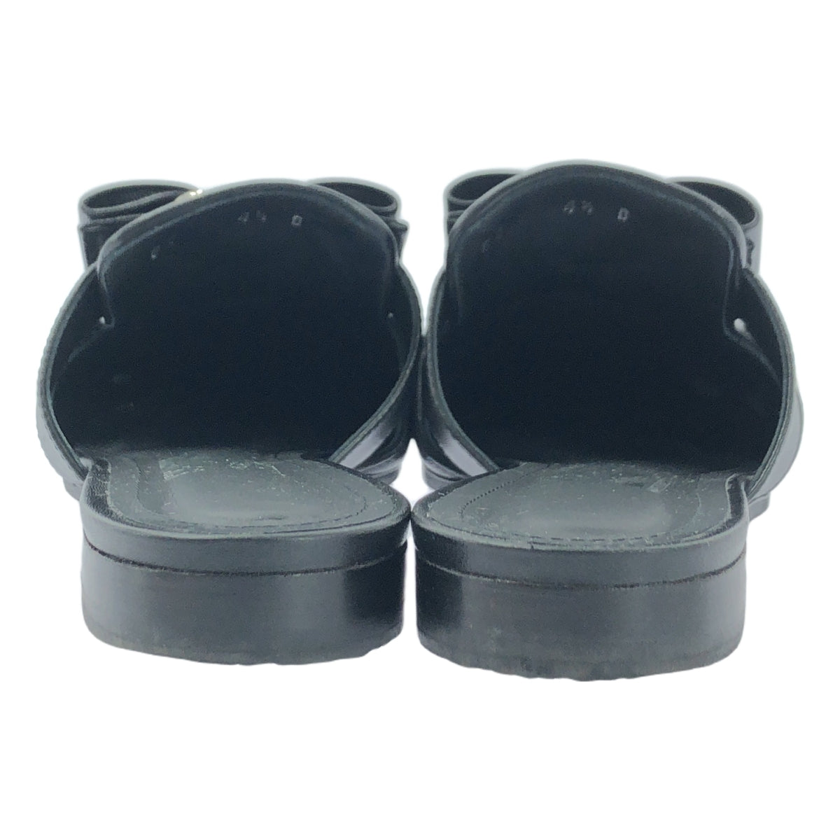 【미품】 FERRAGAMO / 페라가모 | BRIZA Q2 / 가죽 로고 플레이트 리본 샌들 | 4 1/2 | 블랙 | 여성