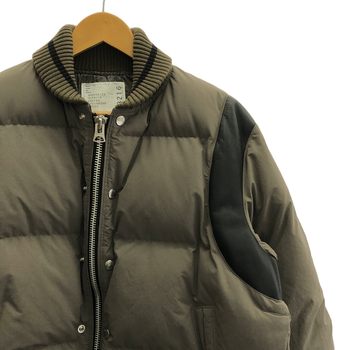 sacai / サカイ | 2023AW | Padded Blouson レザー切替 ダウンブルゾン | 1 | オリーブ / ブラック | メンズ