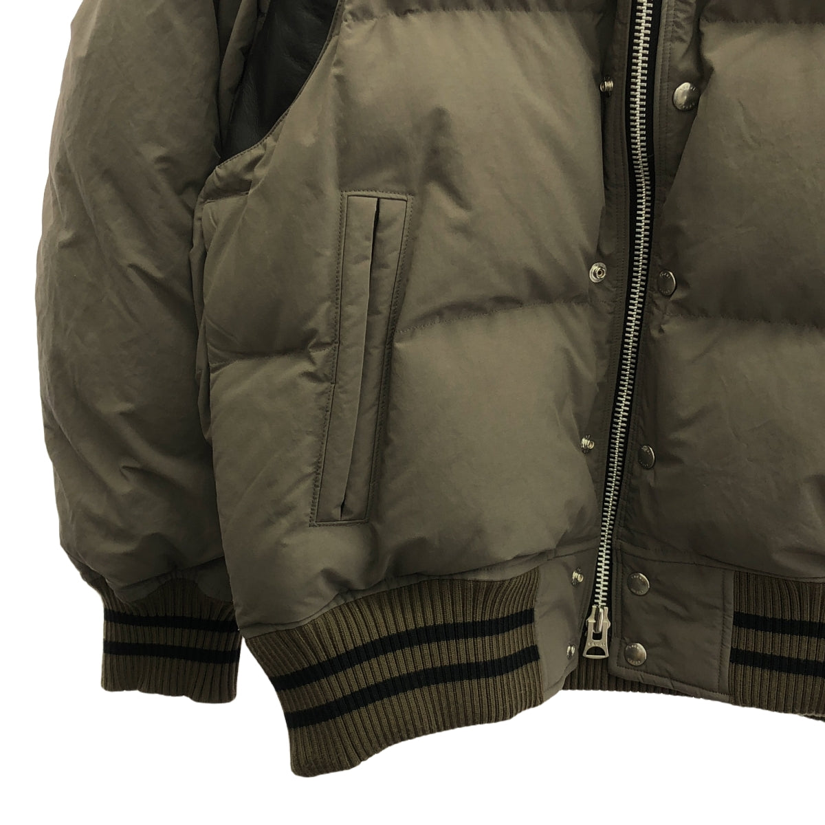 sacai / サカイ | 2023AW | Padded Blouson レザー切替 ダウンブルゾン | 1 | オリーブ / ブラック | メンズ