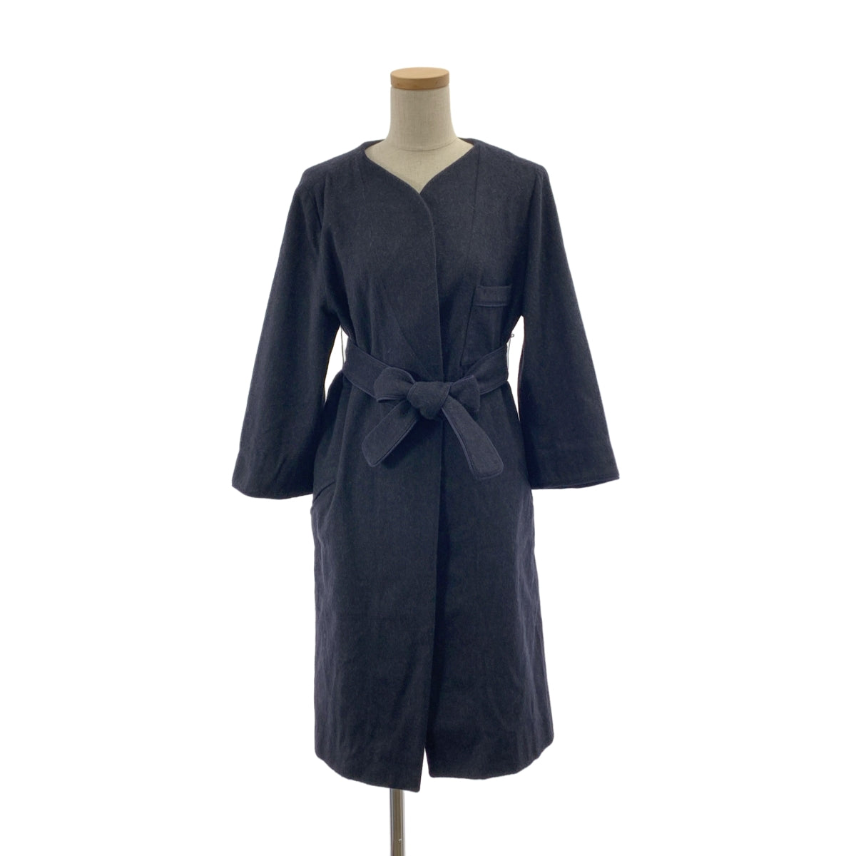 金鵝 | 羊毛繫帶無領大衣 | XS |